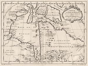 Kupferstich- Karte, v. Bellin, "Carte de la Baye de Hudson, .".