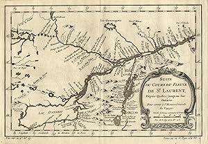 Kupferstich- Karte, v. Bellin, "Suite du Cours du Fleuve de St. Laurent, Depuis Quebec jusqu au L...