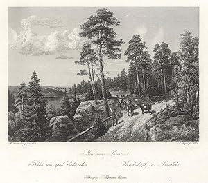 Szene mit Hirten, Kühen, Wald und See, "Landschaft in Savolaks".