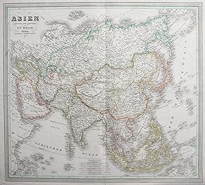 Kupferstich- Karte, n. C.F. Weiland b. Geo. Inst. Weimar, "Asien".