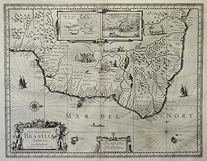 Kupferstich- Karte, b. H. Hondius, "Accuratissima Brasiliae Tabula".