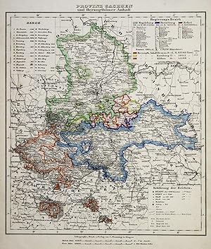 Lithografie- Karte, v. C. Flemming in Glogau, "Provinz Sachsen und Herzogthümer Anhalt".