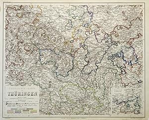 Stahlstich- Karte, v. H. Petters n. Ravenstein b. B.I., "Übersichts - Karte von Thüringen".