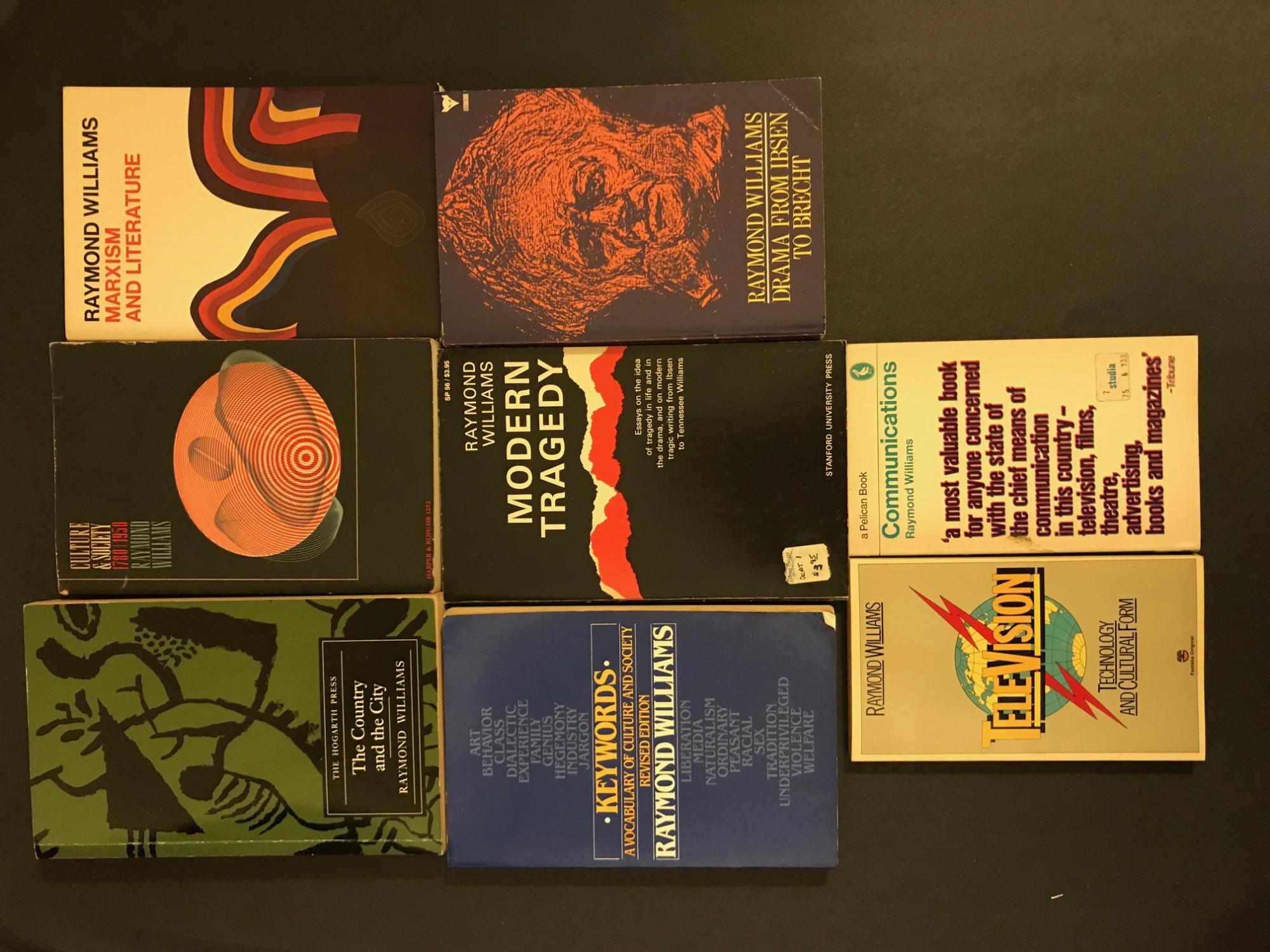 set of 8 paperback books: Marxism and Literature - Television. Technology and cultural form - Communications - Modern Tragedy - Culture and Society, 1780-1950 - The country and the city - Drama. From Ibsen to Brecht - Keywords. A vocabulary of culture and society. - Williams, Raymond, 1921-1988