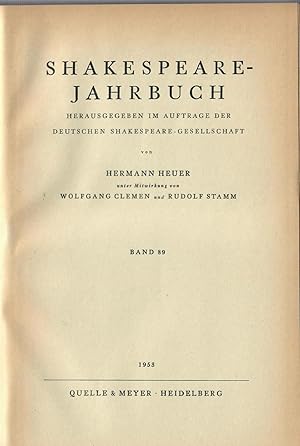 Deutsche Shakespeare-Gesellschaft . Jahrbuch 1953. Band 89.