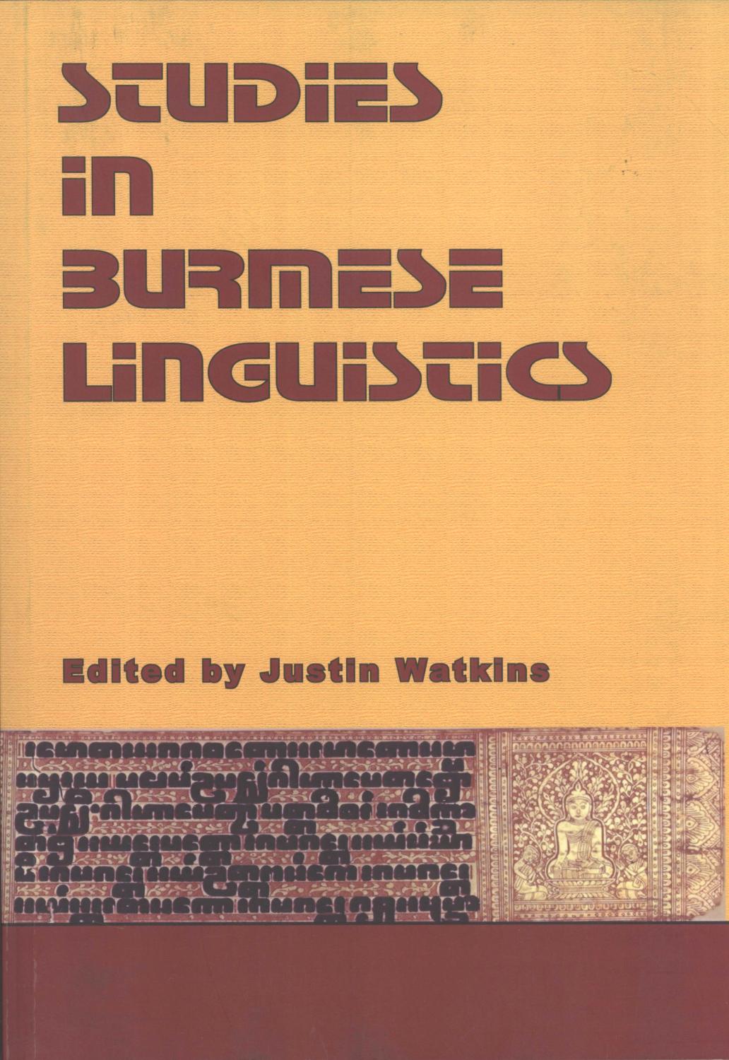 Studies in Burmese Linguistics (Pacific Linguistics, 570)