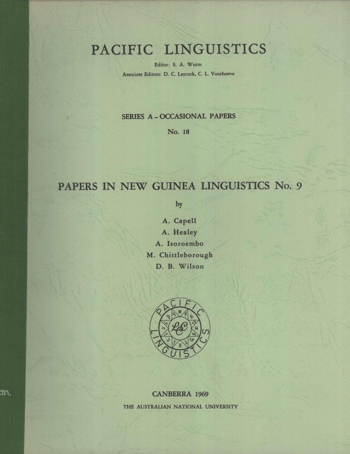 Pacific Linguistics Occasional Papers: Papers in New Guinea Linguistics No.10