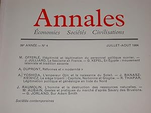 Revue "Annales" Economies Sociétés Civilisations. Juillet-Août 1984