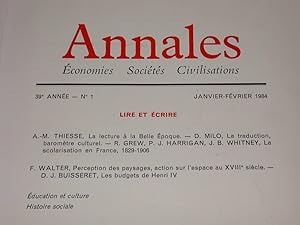 Revue "Annales" Economies Sociétés Civilisations. Janvier-Février 1984