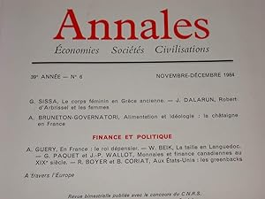 Revue "Annales" Economies Sociétés Civilisations. Novembre-Décembre 1984