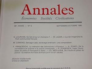 Revue "Annales" Economies Sociétés Civilisations. Septembre-Octobre 1990