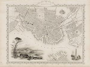 Boston map and city plan with Vignette of the Bunkers Hill Monument and the State House as well a...