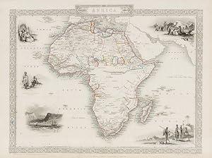 Africa - The African Continent with Vignettes and illustrations of an Arab family of Algeria, Bos...