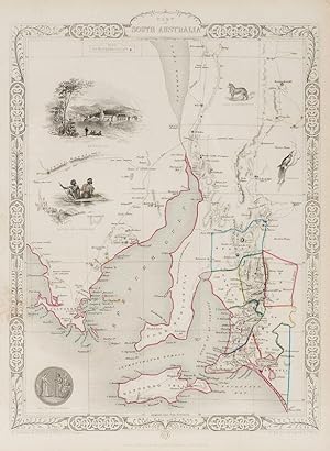 Part of South Australia with Vignettes and illustrations of Adelaide, Dingo or Australian Dog, Im...