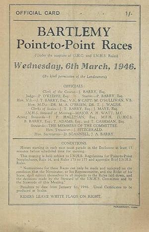 Bartlemy Point-to-Point Races. Official Race Card. Wednesday, 6th March, 1946.