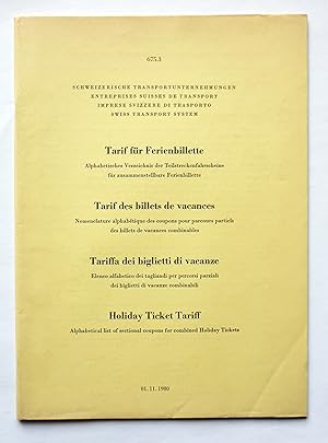 Ferrovie Svizzere - Tariffe dei Biglietti di Vacanze. 1980