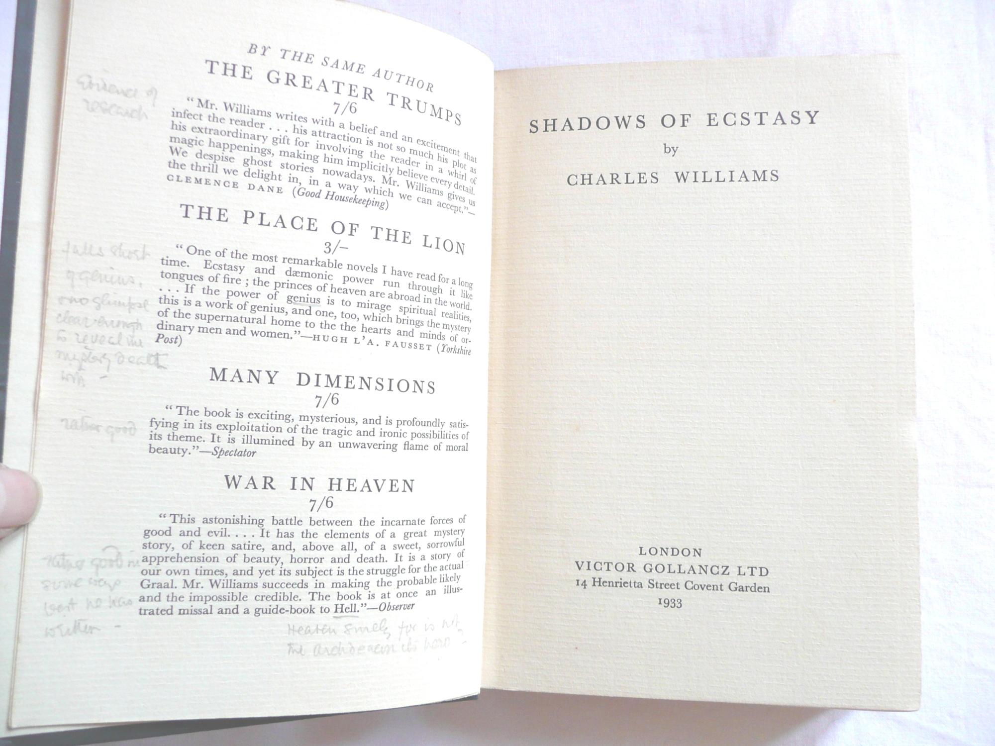 Shadows Of Ecstasy First Edition 1933 - 