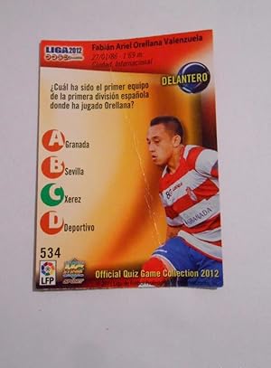 CROMO CARTA ORELLANA GRANADA C.F. LIGA 2012. MUNDI CROMO. TDKP8