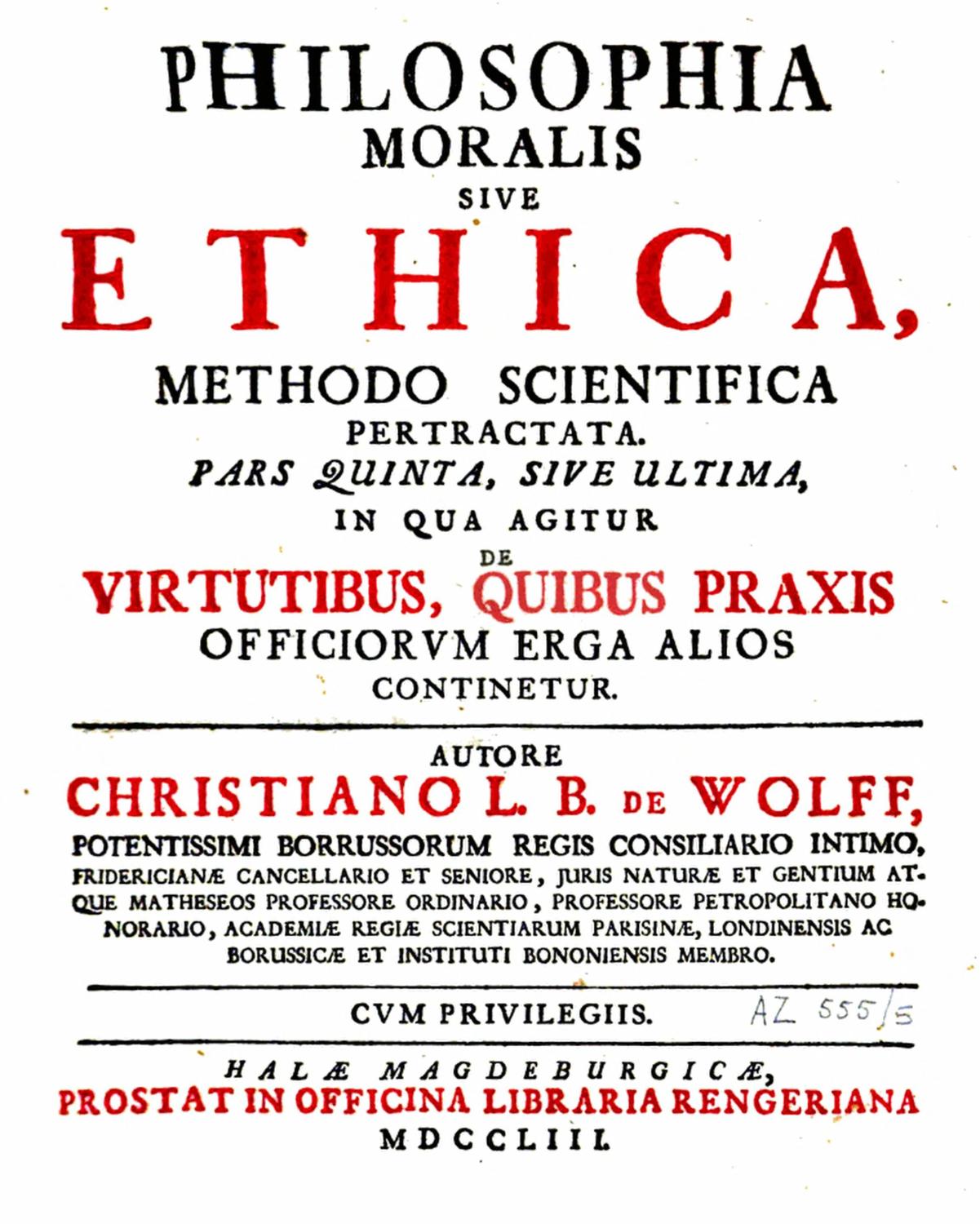 Philosophia Moralis Sive Ethica, Methodo Scientifica Pertractata