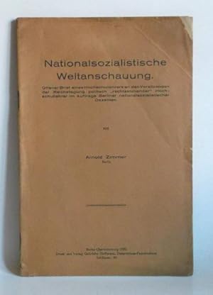 Nationalsozialistische Weltanschauung. Offener Brief eines Hochschullehrers an den Vorsitzenden d...