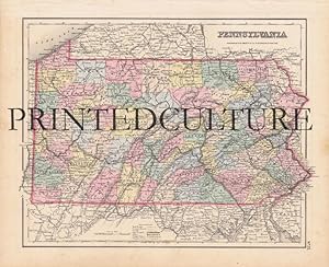 Map Of Pennsylvania, Original Antique Handcoulored Engraving by JH COLTON C1850S