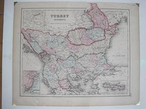 Map Of Turkey in Europe, Original Antique Handcoulored by JH COLTON C1860S