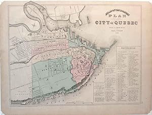 Map and Plan of the City of Quebec, Original Antique Handcolored byB & L Co., 1870s