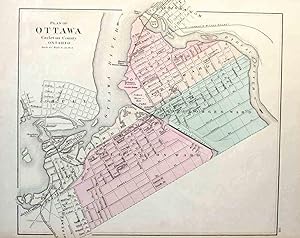 Map Of the Plan of Ottawa, Original Antique Handcolored c.1870s