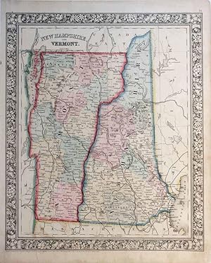 Map Of New Hampshire, Original Antique Handcolored c. 1860s