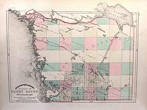 Map Of the District of Parry Sound, Original Antique Handcolored c. 1870s