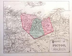 Map Of the County of Pictou, Nova Scotia, Original Antique Handcolored c. 1880s