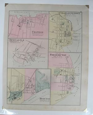 Map Of Chatham, Charlottetown, Newcastle, Fredericton, Moncton, New Brunswick, Original Antique H...