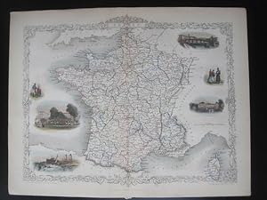 Map of France, Original Antique Handcolored, C1850s