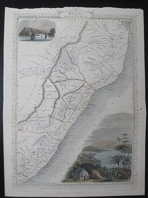 Map of Natal and Kaffraria, Original Antique Hand Colored C1850s