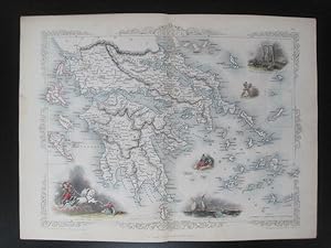 Map of the Ionian Isles and Greece, Original Antique Hand Colored C1850s