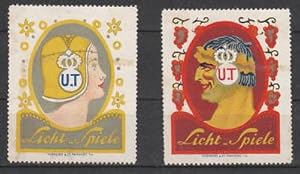 U. T Licht--Spiele. [Union-Theater]. 2 Reklamemarken (Vignetten, Ereignismarken).