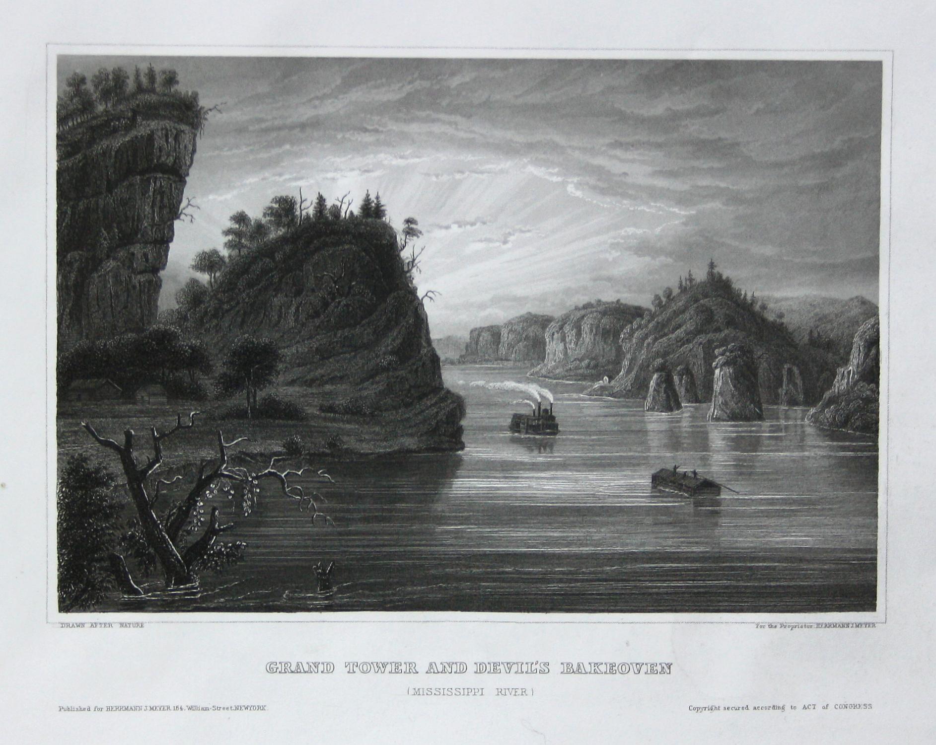 Grand Tower And Devil S Bakeoven Mississippi River Grand Tower Illinois Mississippi Amerika America Ansicht View Stahlstich Steel Engraving Antique Print By Meyer Herrmann J 1850 Art Nbsp Nbsp Print Nbsp Nbsp Poster Antiquariat Steffen