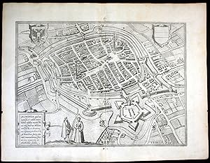 "Groninga" - Groningen Netherlands Holland Braun Hogenberg map Plan gravure