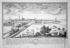 "Dookumum - Dockum" - Dokkum Friesland Holland Ansicht Panorama Kupferstich engraving Leopold Wer...