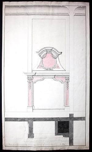 Design for a fireplace and overmantle.