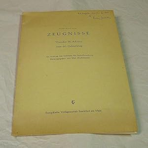 Zum Verhältnis von Jugend und Gesellschaft. - Sonderdruck aus: Zeugnisse. Theodor W. Adorno zum 6...