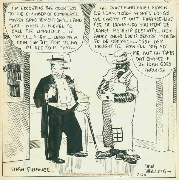 "Room and Board": Cartoon from this newspaper series, india ink on paper, signed (Black history) Walling, Dow [ ]