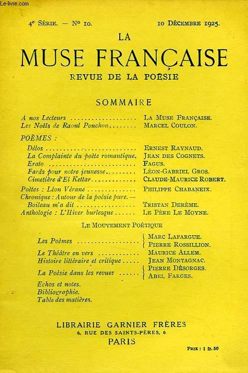 LA MUSE FRANCAISE, REVUE DE LA POESIE, 4e SERIE, N° 10, DEC. 1925 von