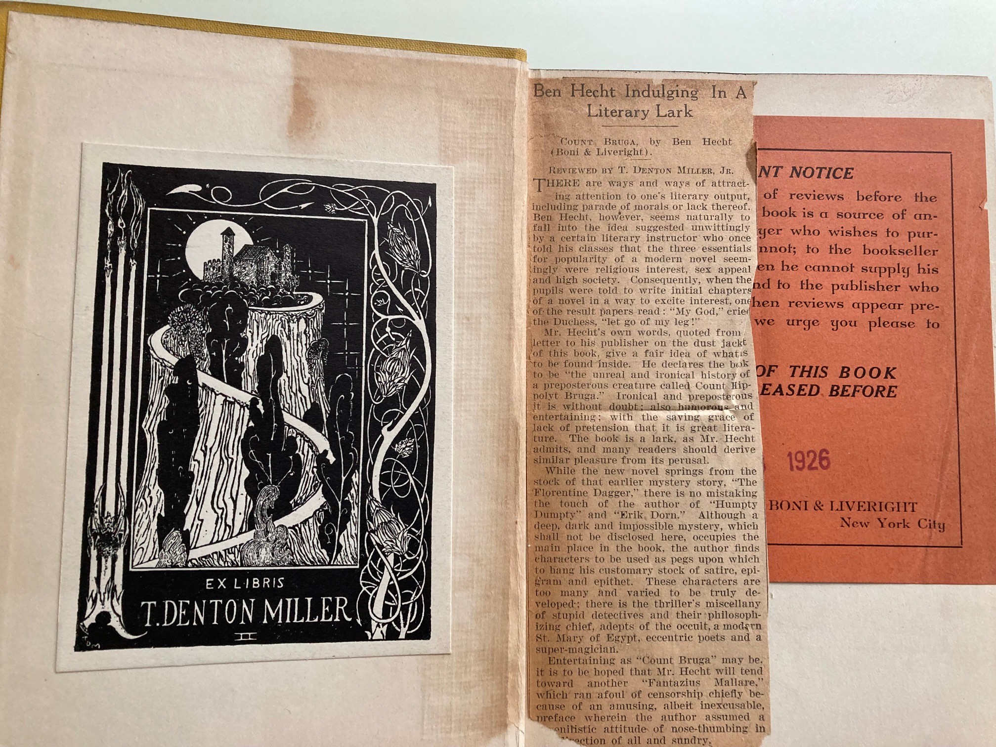 Count Bruga (First Edition, Review Copy) by Hecht, Ben: Very Good ...