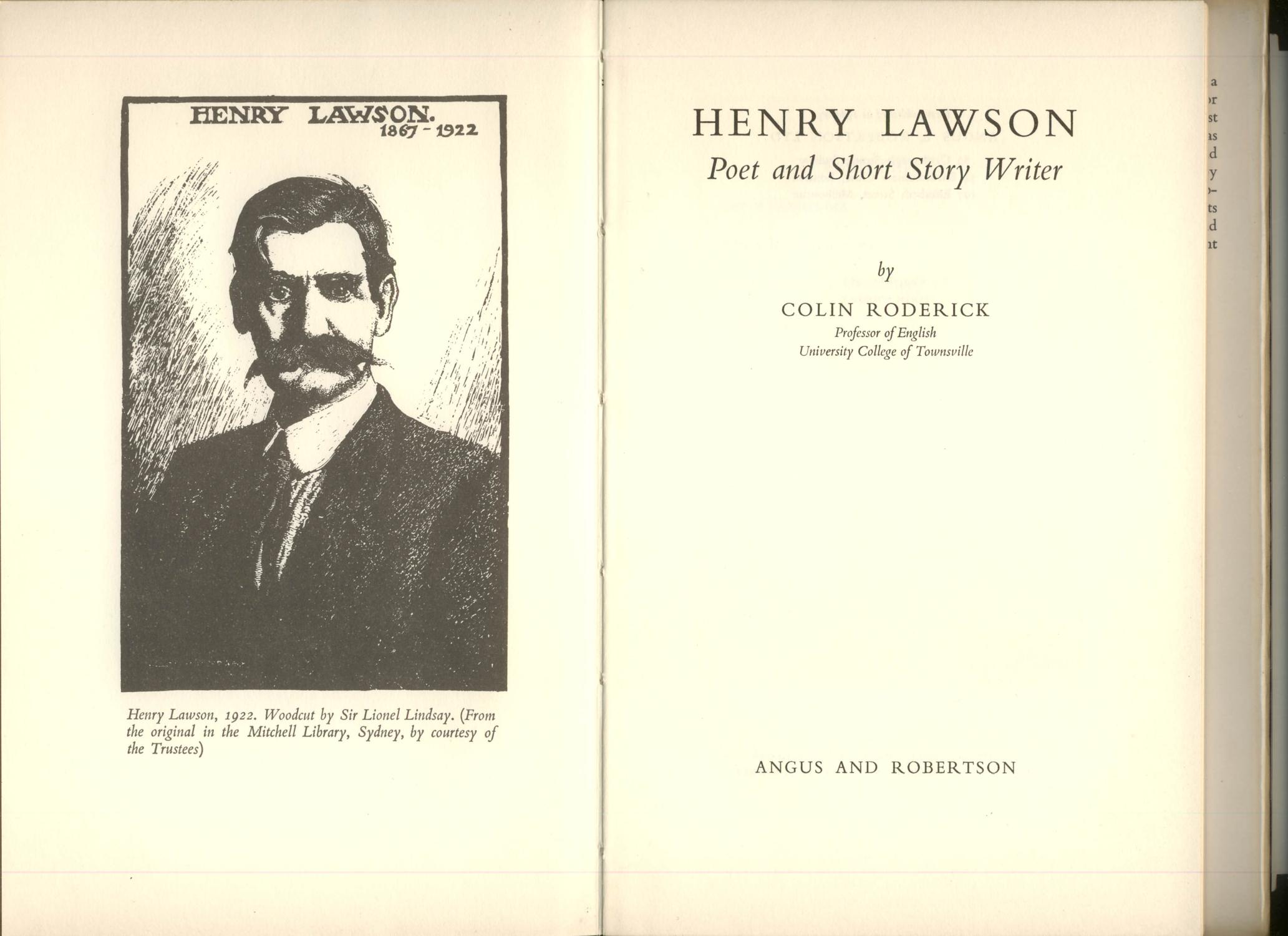 Henry Lawson : Poet and Short Story Writer by Roderick, Colin (1911 ...