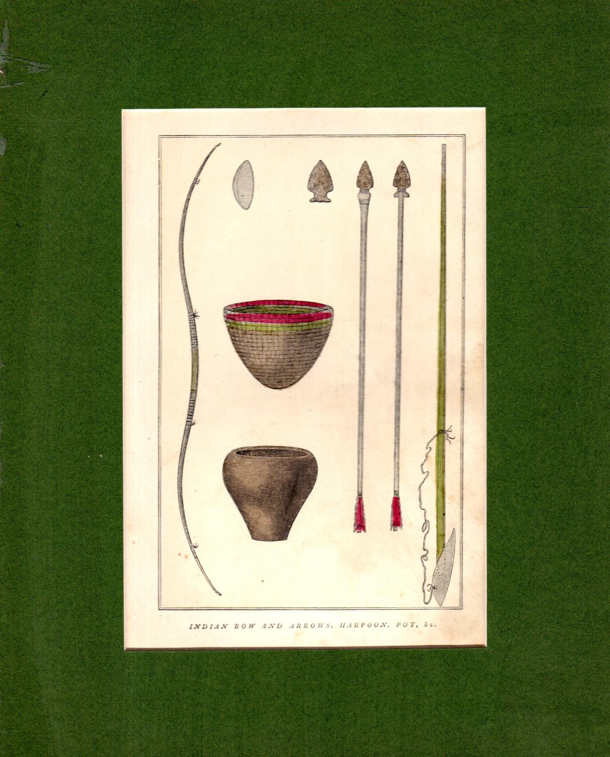 Engraving "Indian Bow and Arrows, Harpoon, Pot, etc".from The Eastern