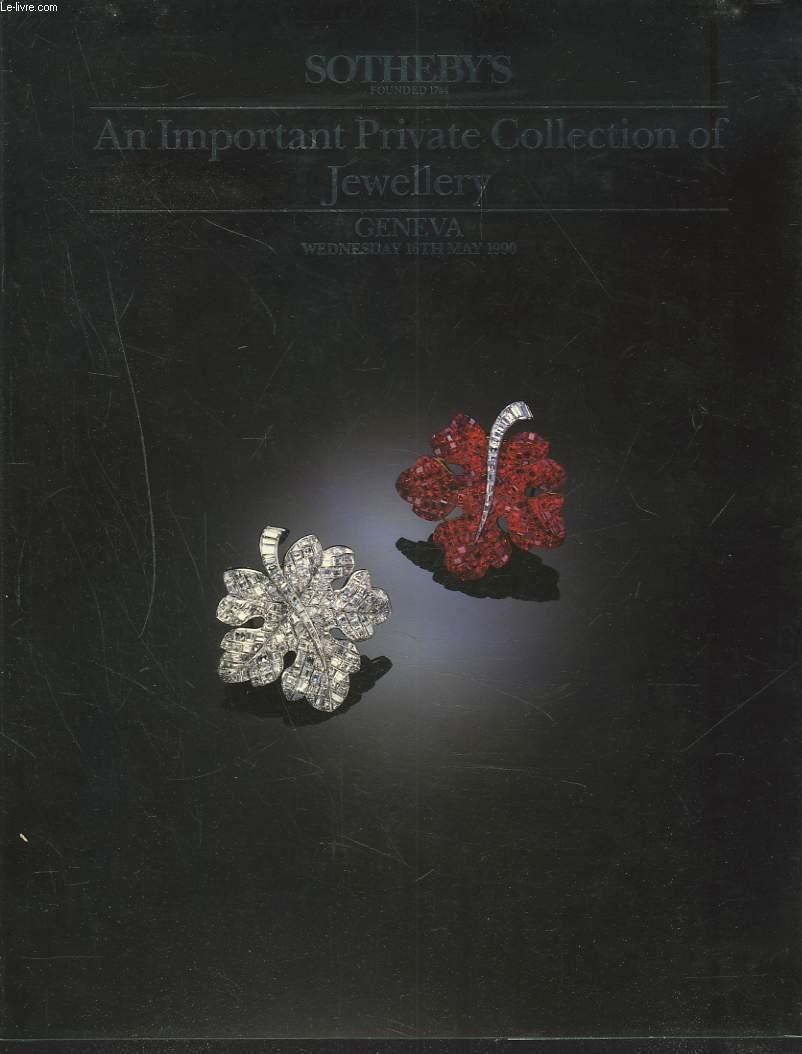 AN IMPORTANT PRIVATE COLLECTION OF JEWELLERY. 16th MAY 1990. Me CLAUDE NAVILLE (HUISSIER JUDICIAIRE) [Near Fine] [Hardcover]