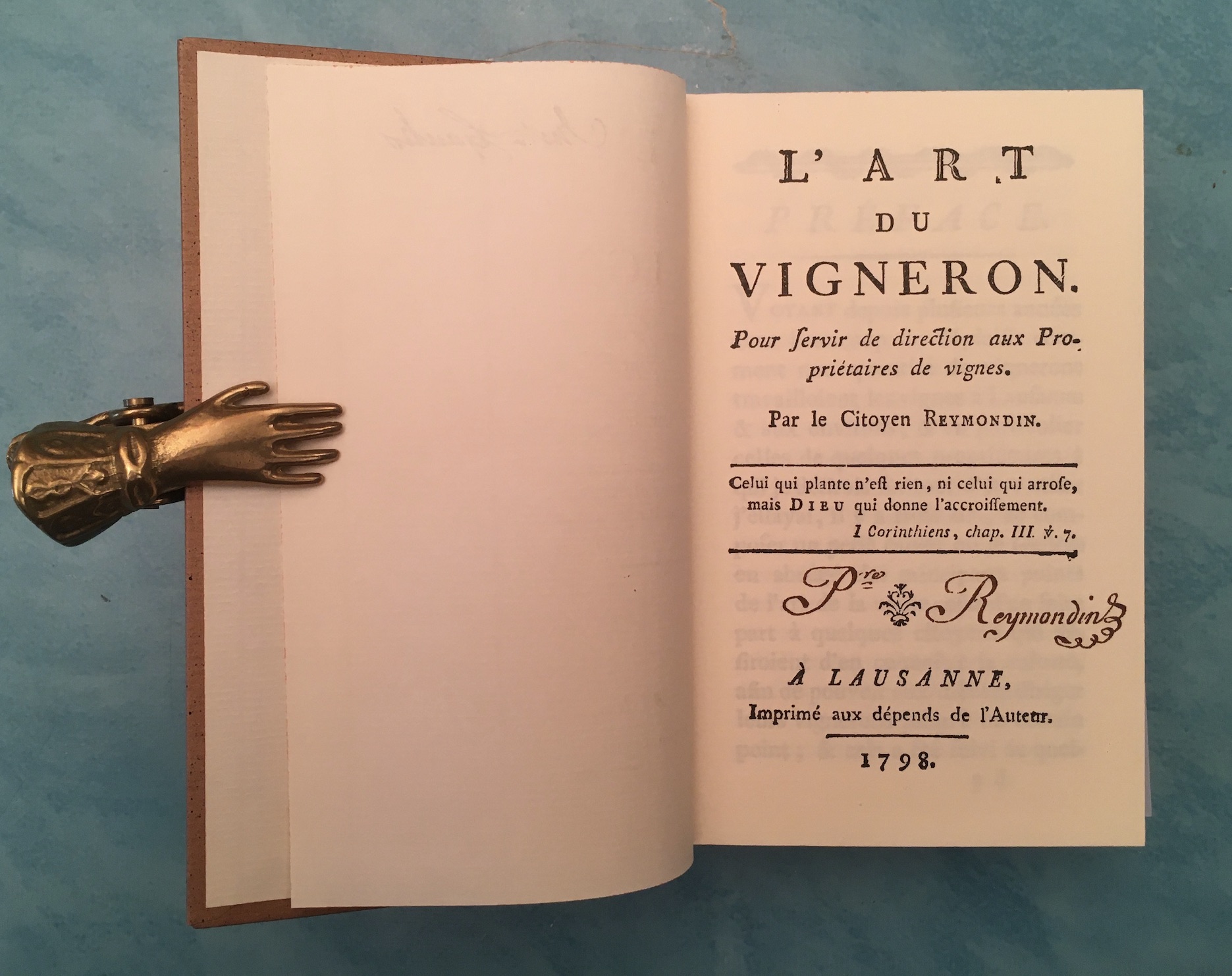 L' art du vigneron. Pour servir de direction aux propriétaires de vignes * REYMONDIN : [ ]