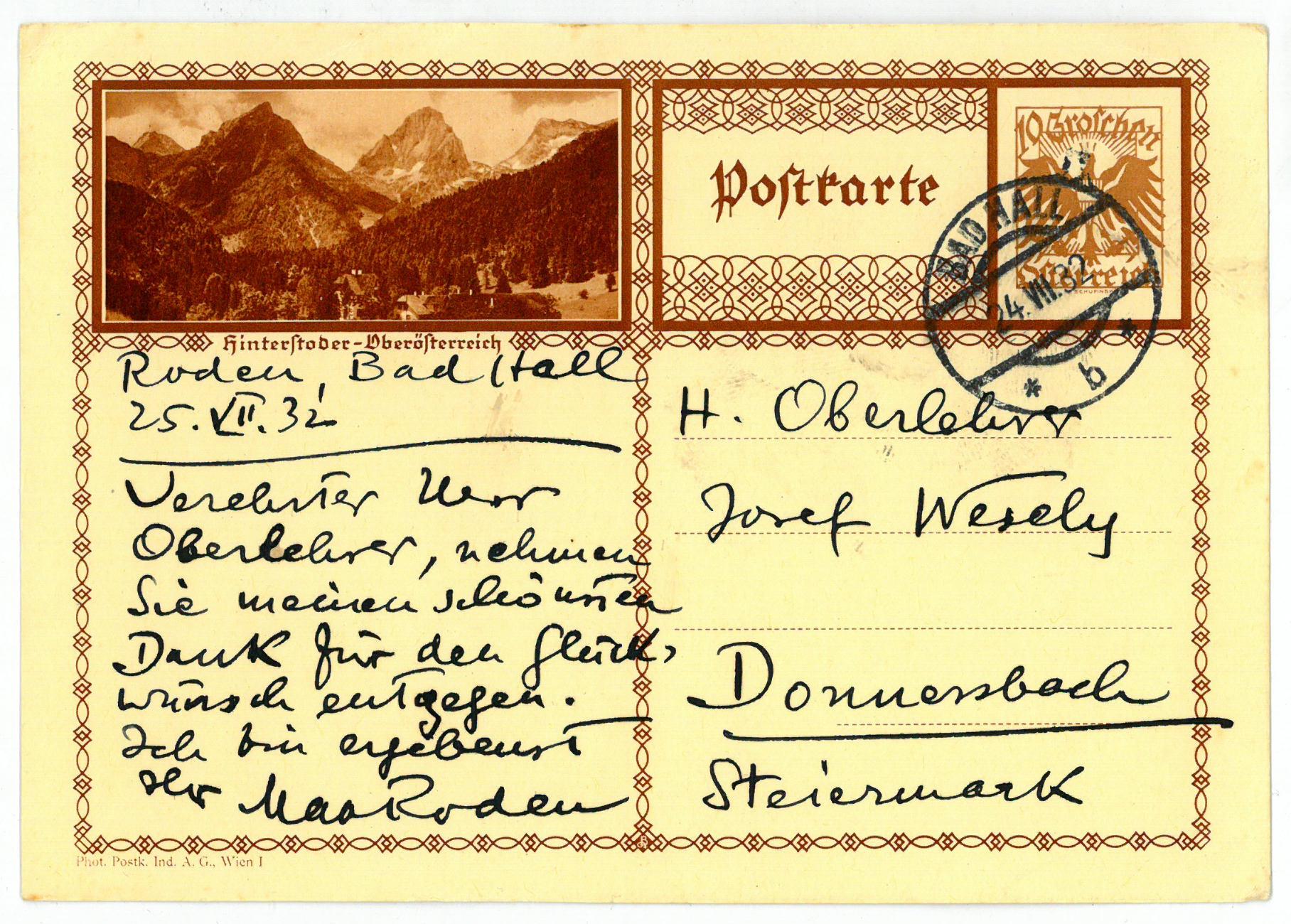 Max Roden Eigenh. Postkarte mit U. by Roden, Max, Journalist und Schriftsteller ...