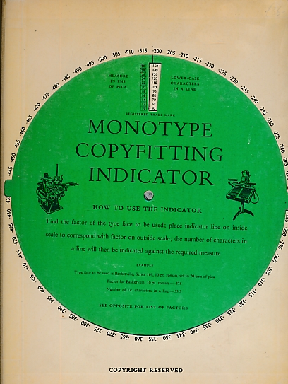 Monotype Copyfitting Indicator by The Monotype Corporation Limited ...